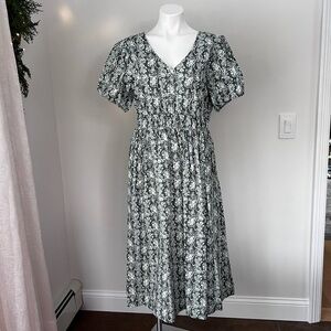 J.Crew Factory Green Printed V-Neck Midi Dress